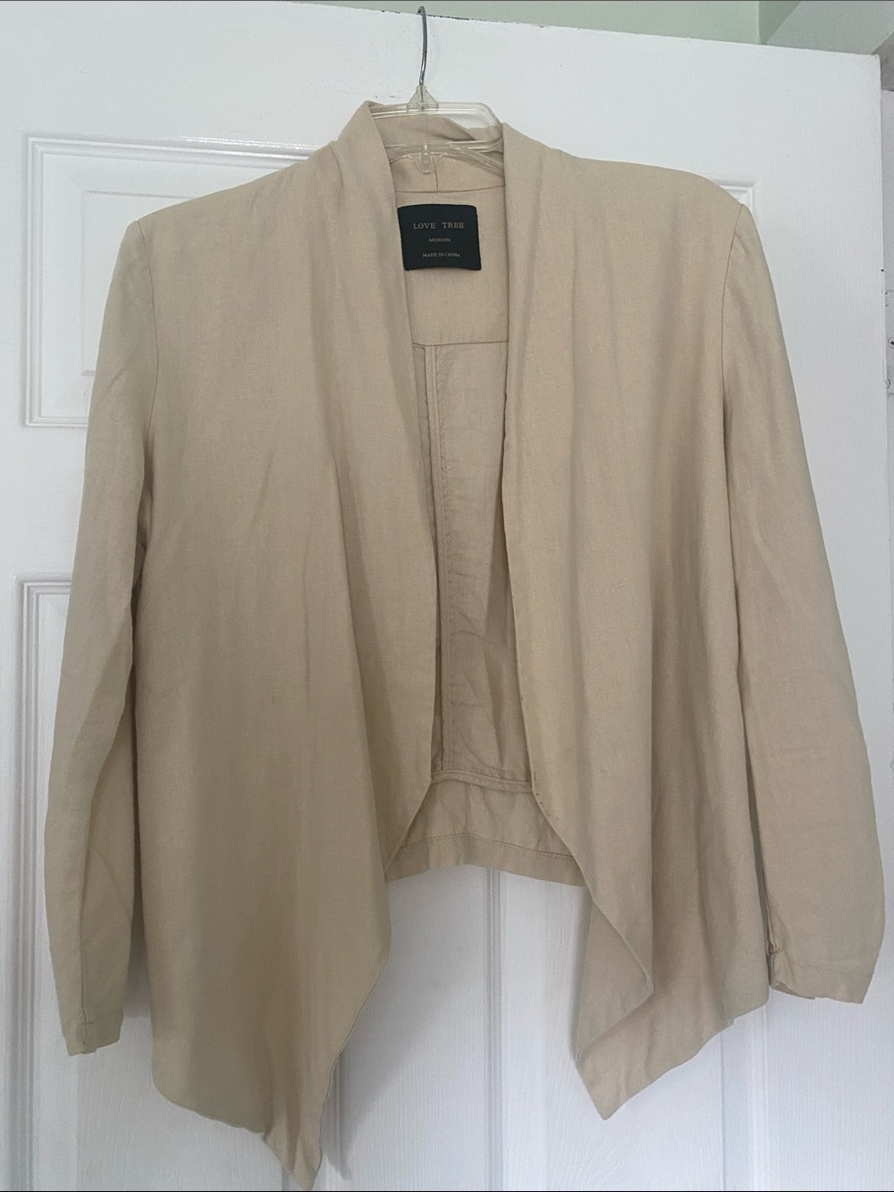 Love Tree Beige Open-Front Draped Blazer